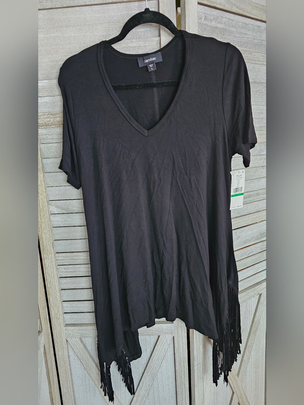 Karen Kane "Feeling Fringe" Short Sleeve Top